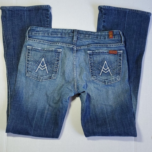 7 for All Mankind "A Pocket" Whiskers Denim Ombre Blue Jeans size 30 - Picture 2 of 8